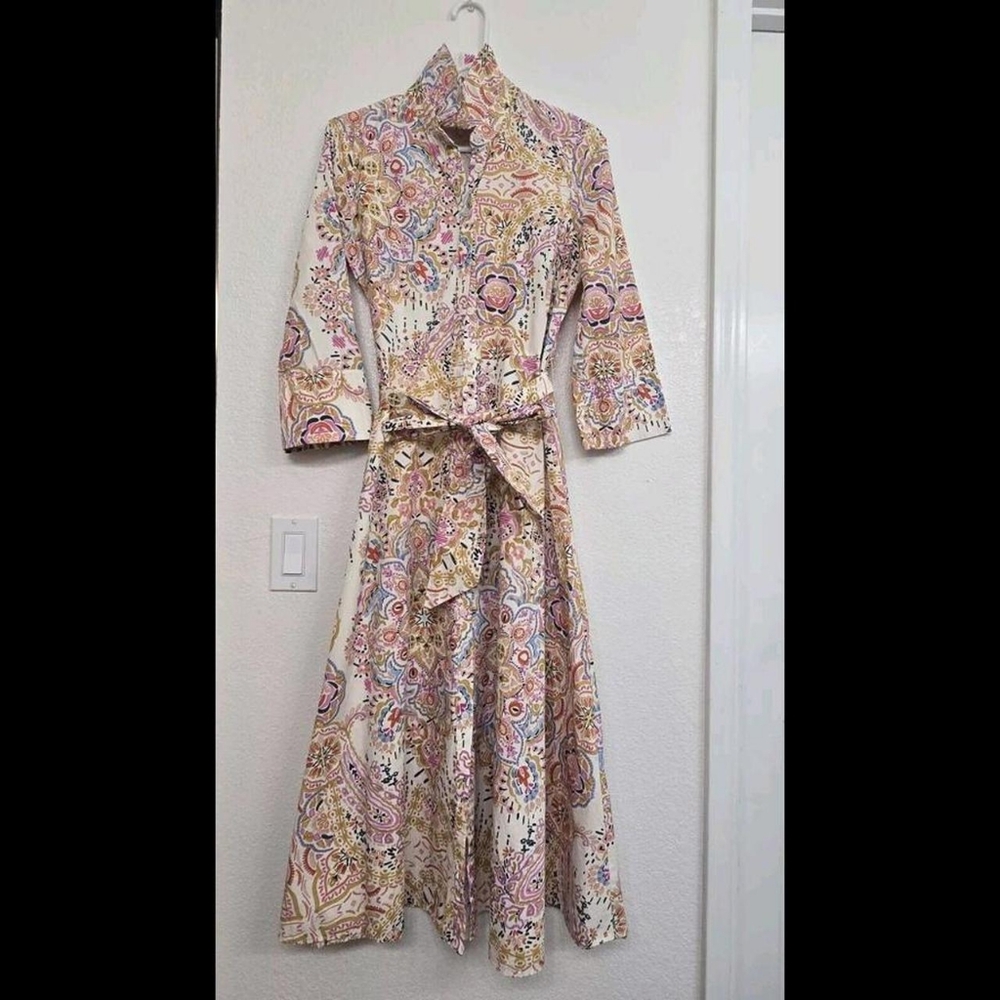 Zara Women's Tan Belted Floral Print Shirt Dress